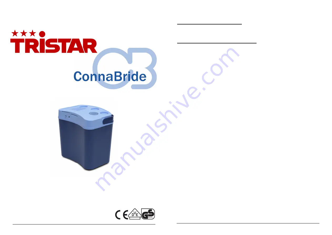 TriStar ConnaBride KB-7240 Installation, Operation And Maintenance Instructions Download Page 1