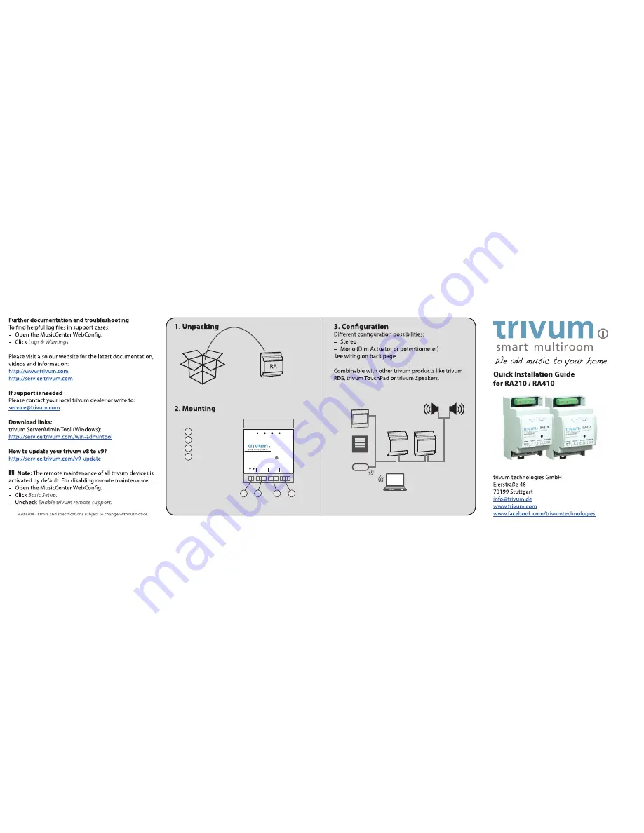 Trivum RA210 Quick Installation Quide Download Page 1