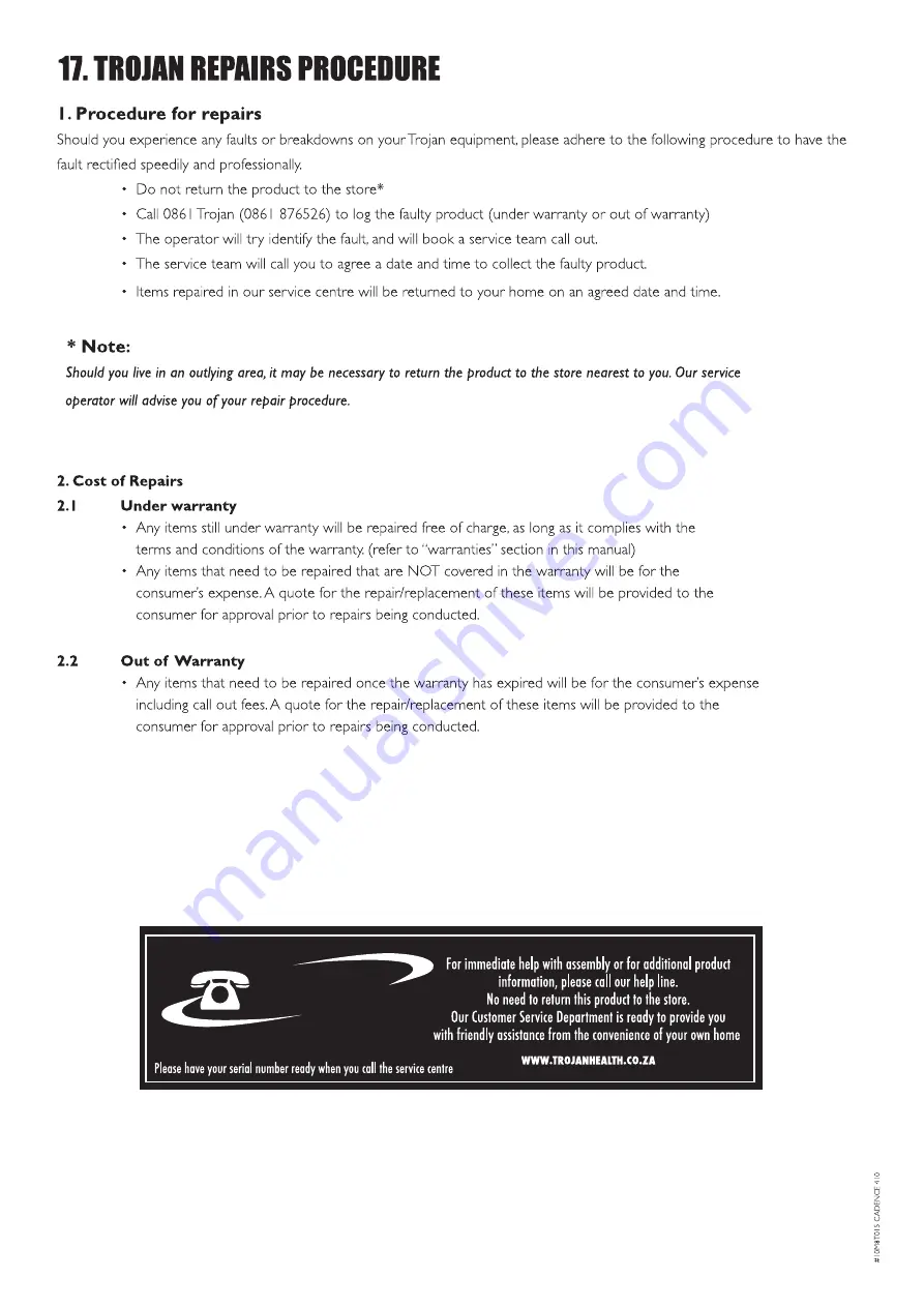 Trojan CADENCE 410 Assembly, Care And Instructions Manual Download Page 20