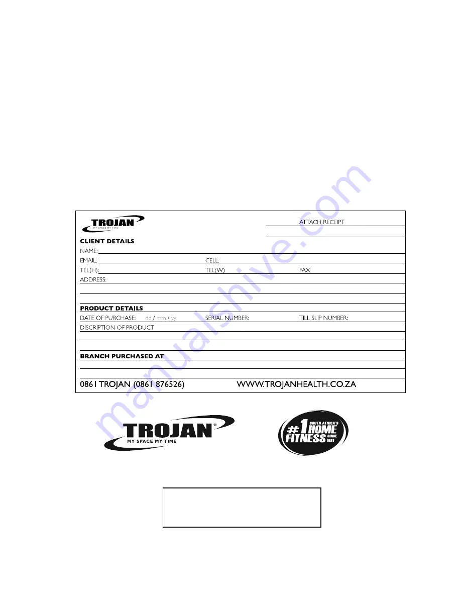 Trojan CAMBRIDGE 300 Care Instructions And Assembly Manual Download Page 20