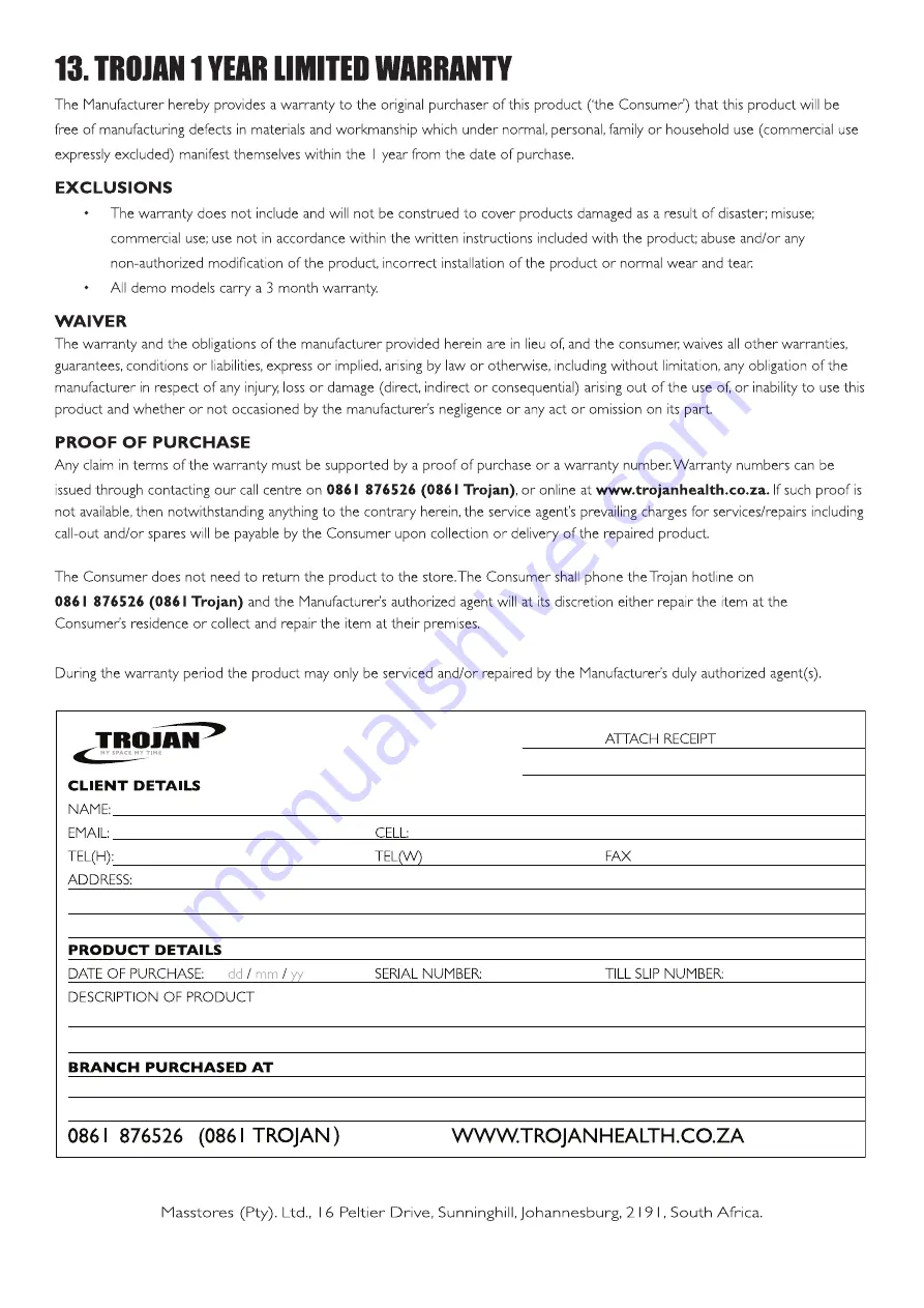 Trojan DELTA 300 Assembly, Care And Instructions Manual Download Page 21