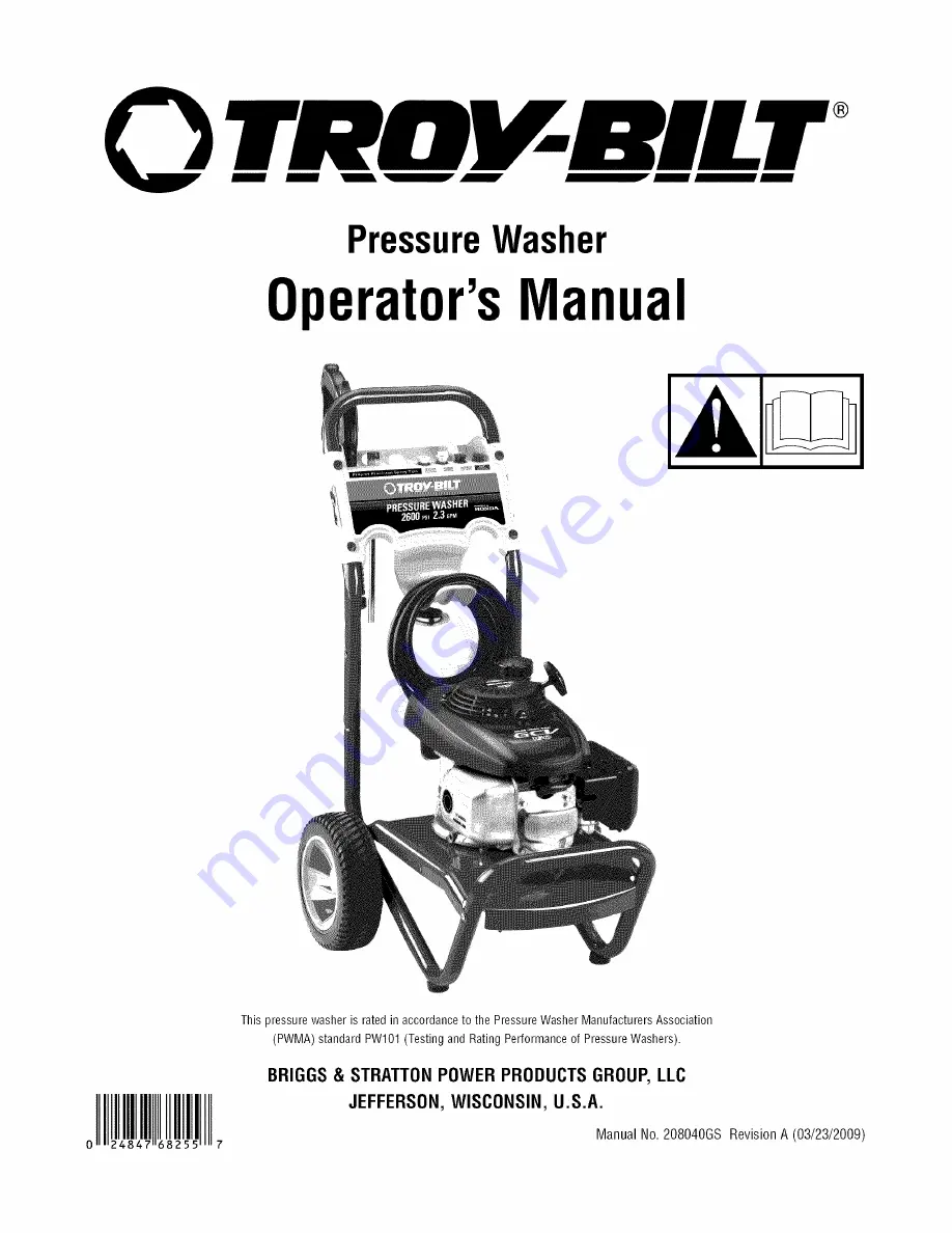 Troy-Bilt 020344-2 Operator'S Manual Download Page 1