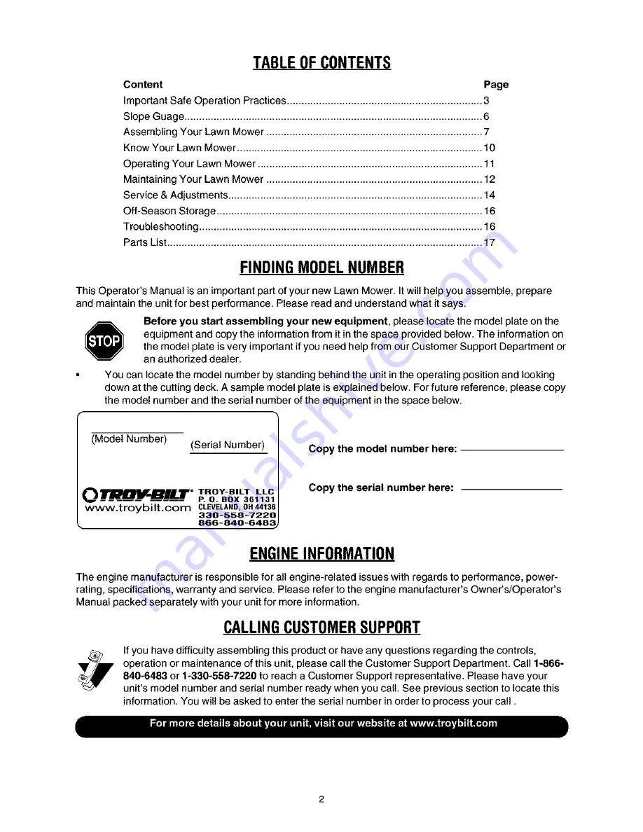 Troy-Bilt SmartSpeed 566 Operator'S Manual Download Page 2