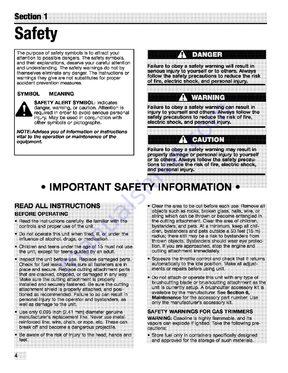 Troy-Bilt TB3000 Owner'S/Operator'S Manual Download Page 4