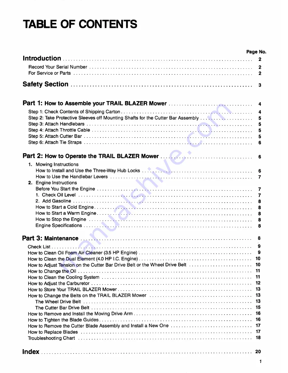 Troy-Bilt Trail Blazer Owner'S/Operator'S Manual Download Page 2