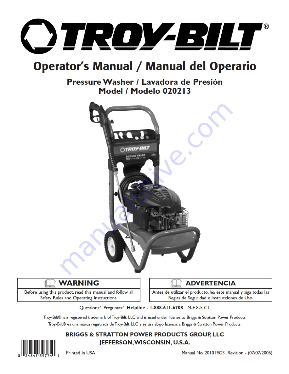 Troy Built 020213 Operator'S Manual Download Page 1