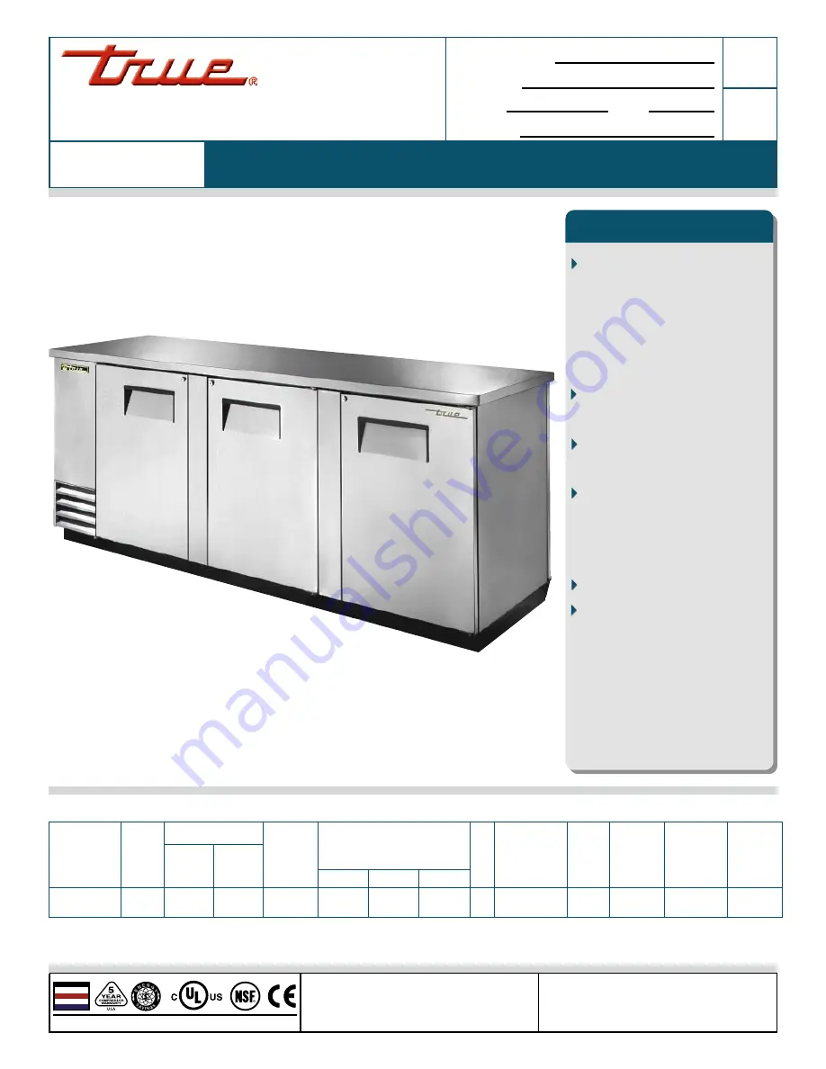 True TBB-4-S Specifications Download Page 1