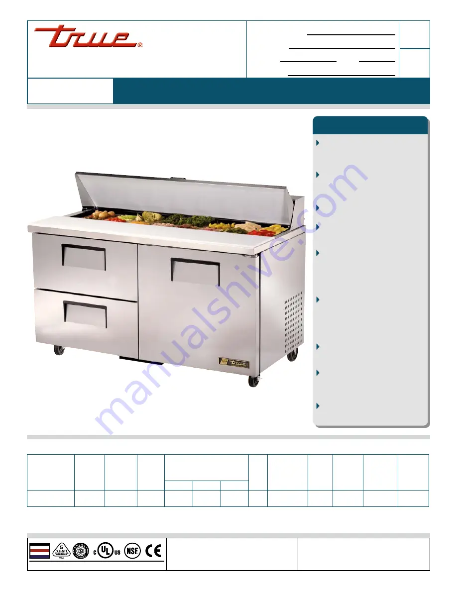 True TSSU-60-16D-2 Specification Sheet Download Page 1