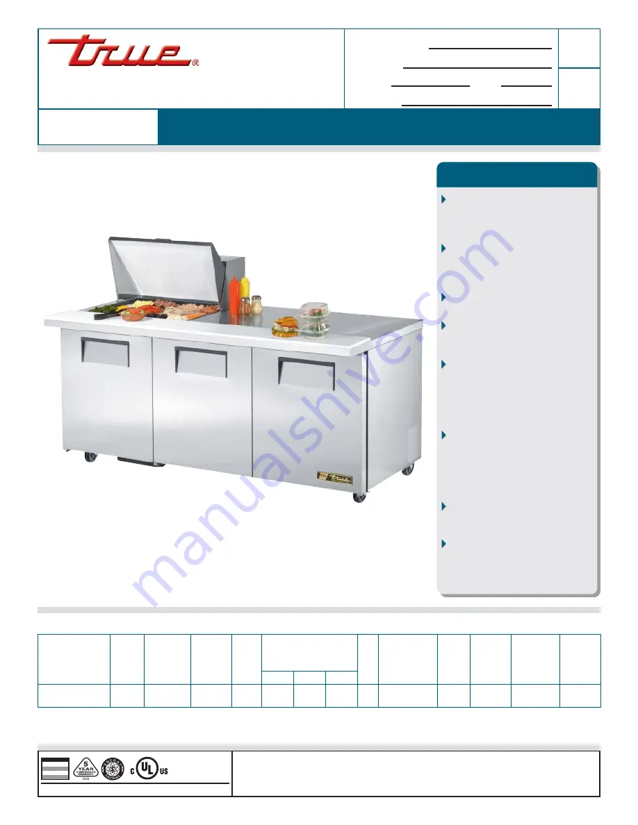 True TSSU-72-12M-B Specification Sheet Download Page 1