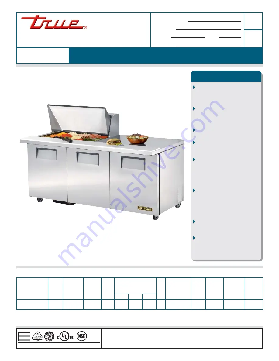 True TSSU-72-15M-B Specification Sheet Download Page 1