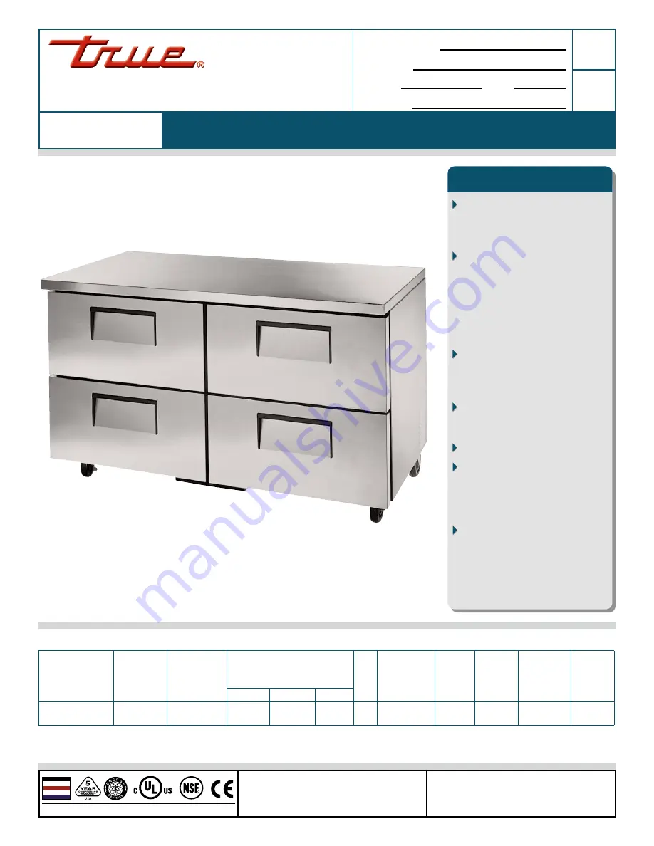 True TUC-60D-4 Specifications Download Page 1