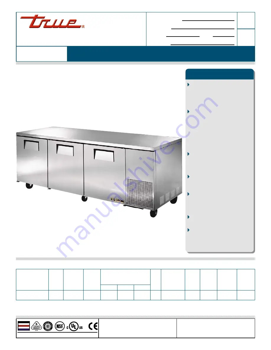 True TUC-93 Specifications Download Page 1