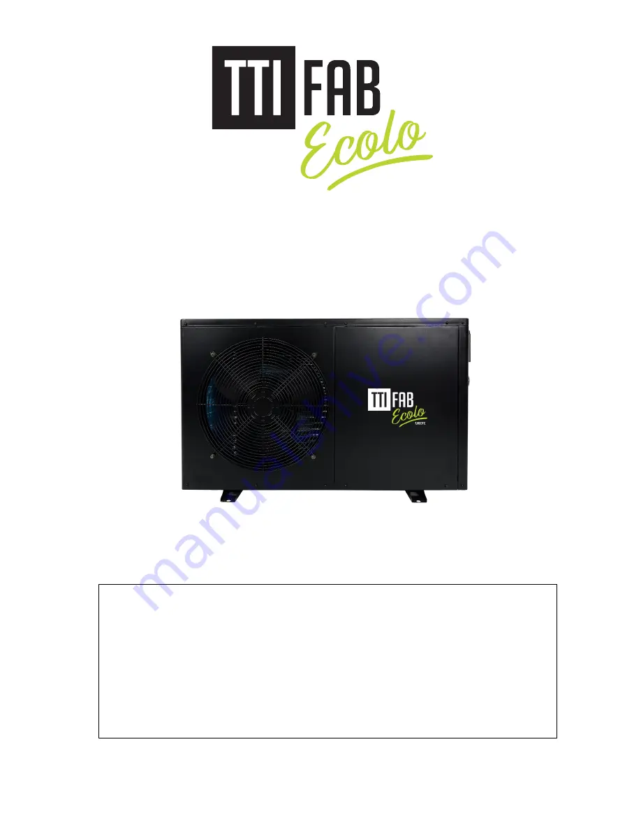 TTI FABRICATION ECOLO 50 Installation And Operation Manual Download Page 1