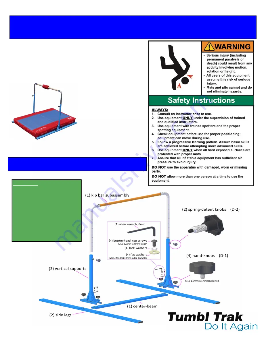 Tumbl Trak Jr. Bar Pro Assembly Instructions Download Page 1