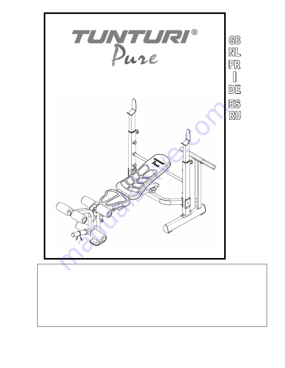 Tunturi Pure Weight bench Скачать руководство пользователя страница 1