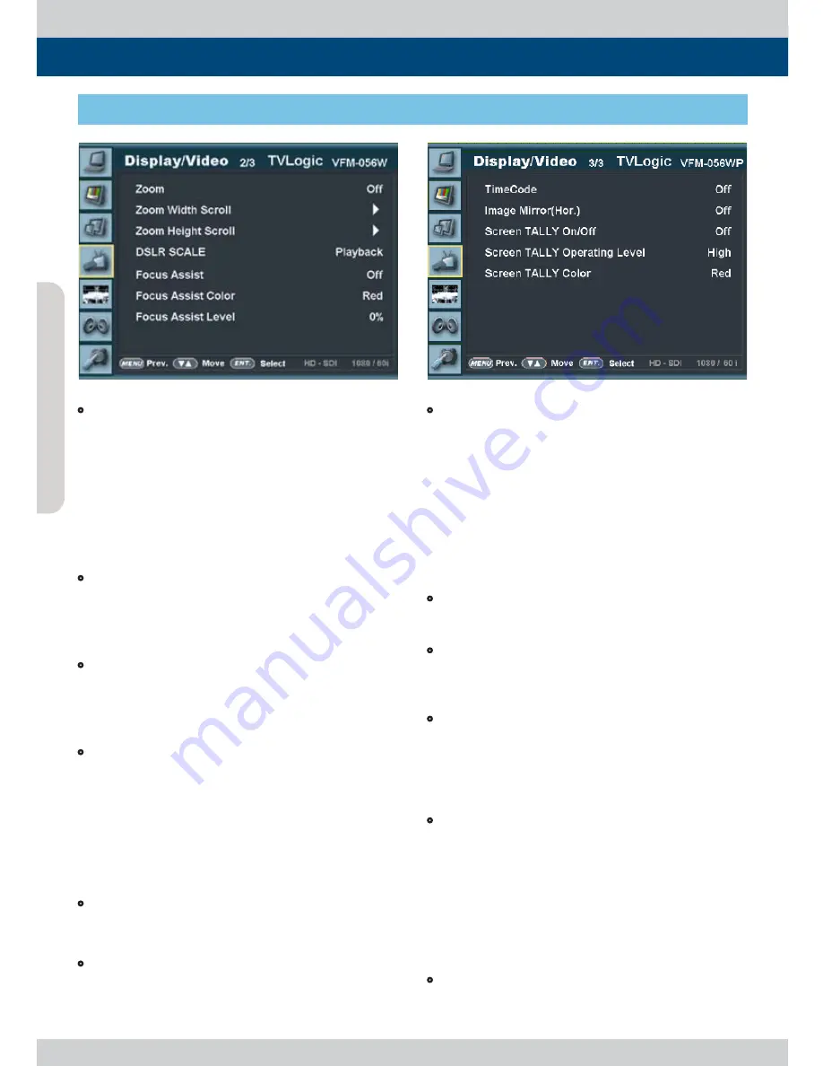 TV Logic Viewfinder VFM-056W Operation Manual Download Page 14