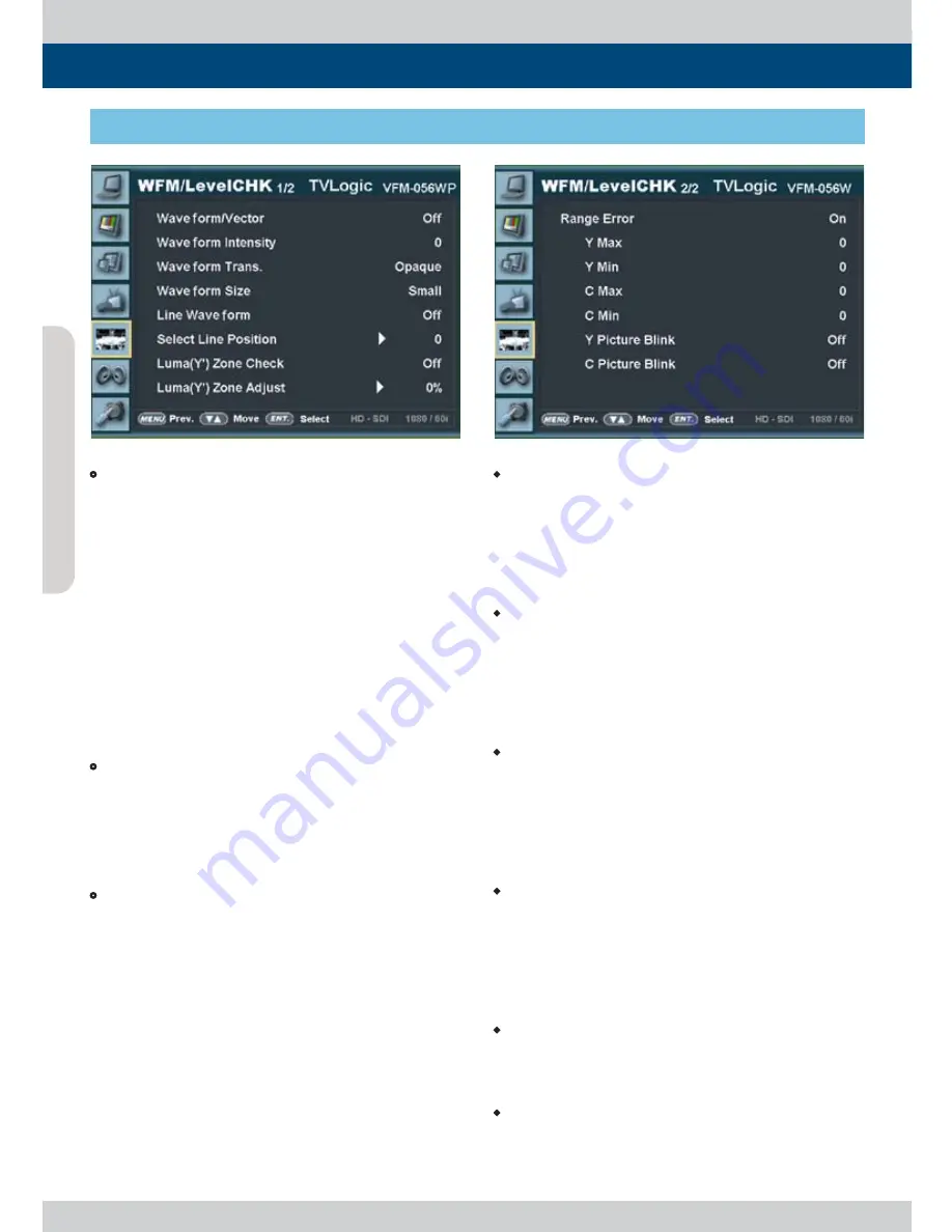 TV Logic Viewfinder VFM-056W Operation Manual Download Page 16