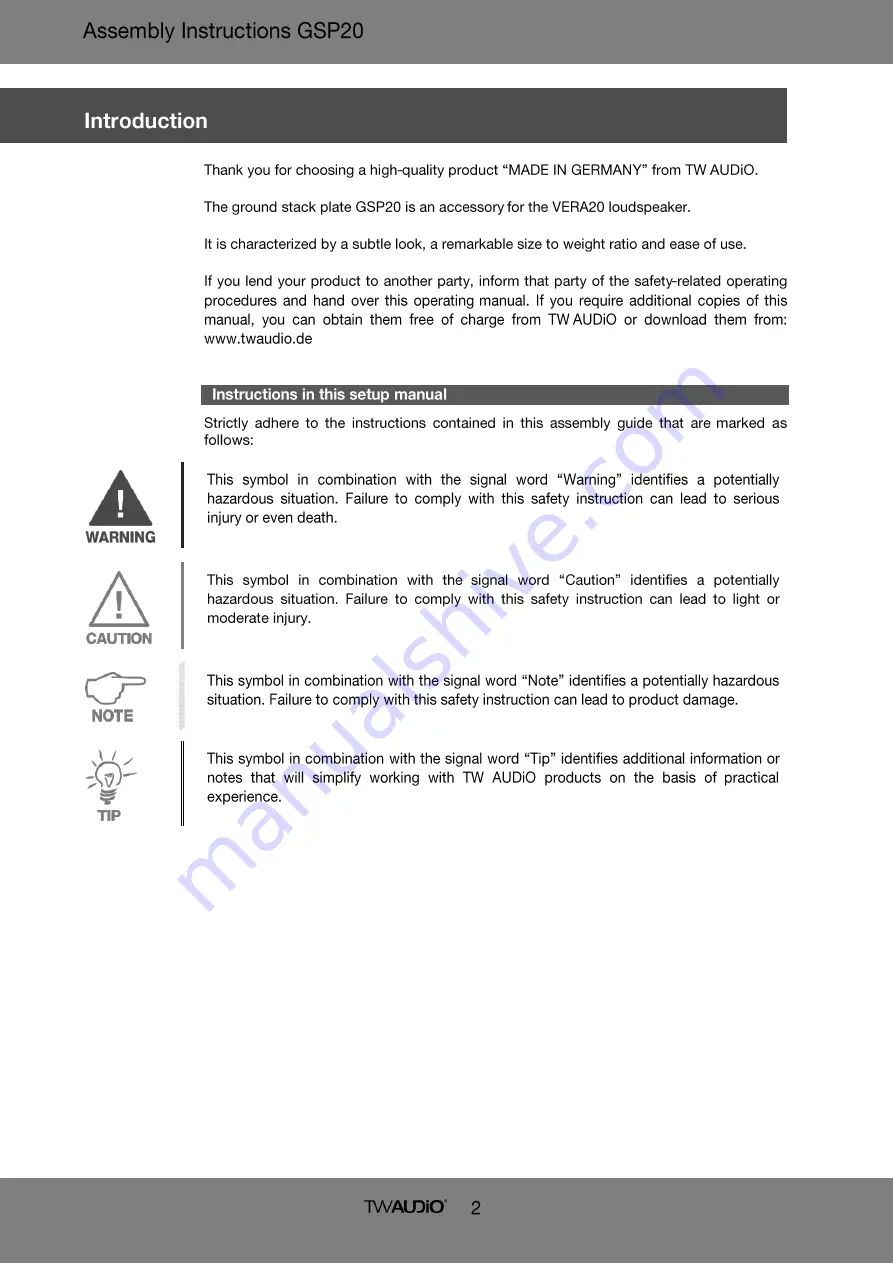TW Audio GSP20 Скачать руководство пользователя страница 2