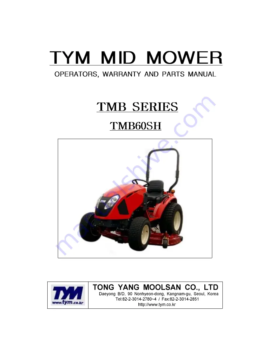 TYM TMB60RH Operators, Warranty And Parts Manual Download Page 1