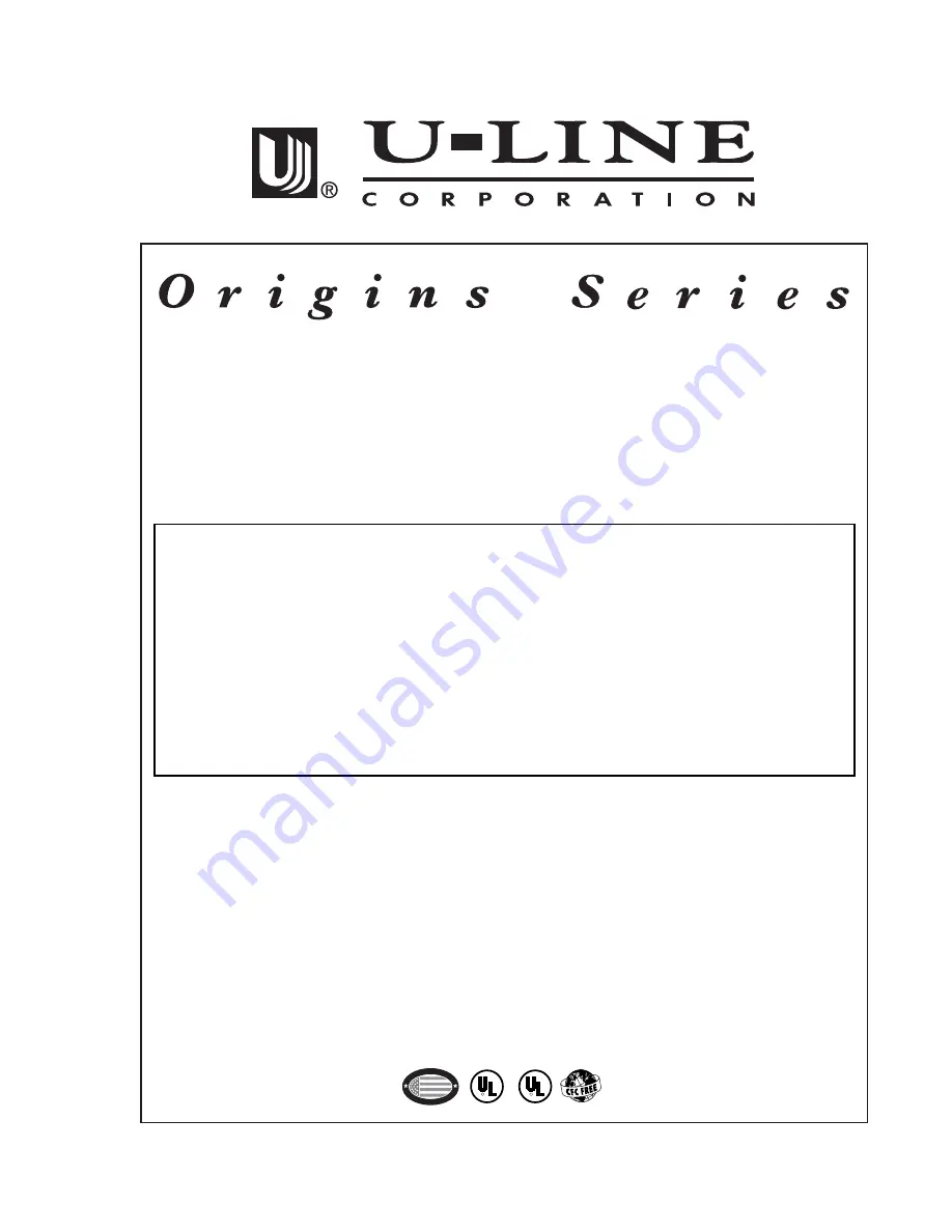 U-Line Origins Series Service And Parts Manual Download Page 1