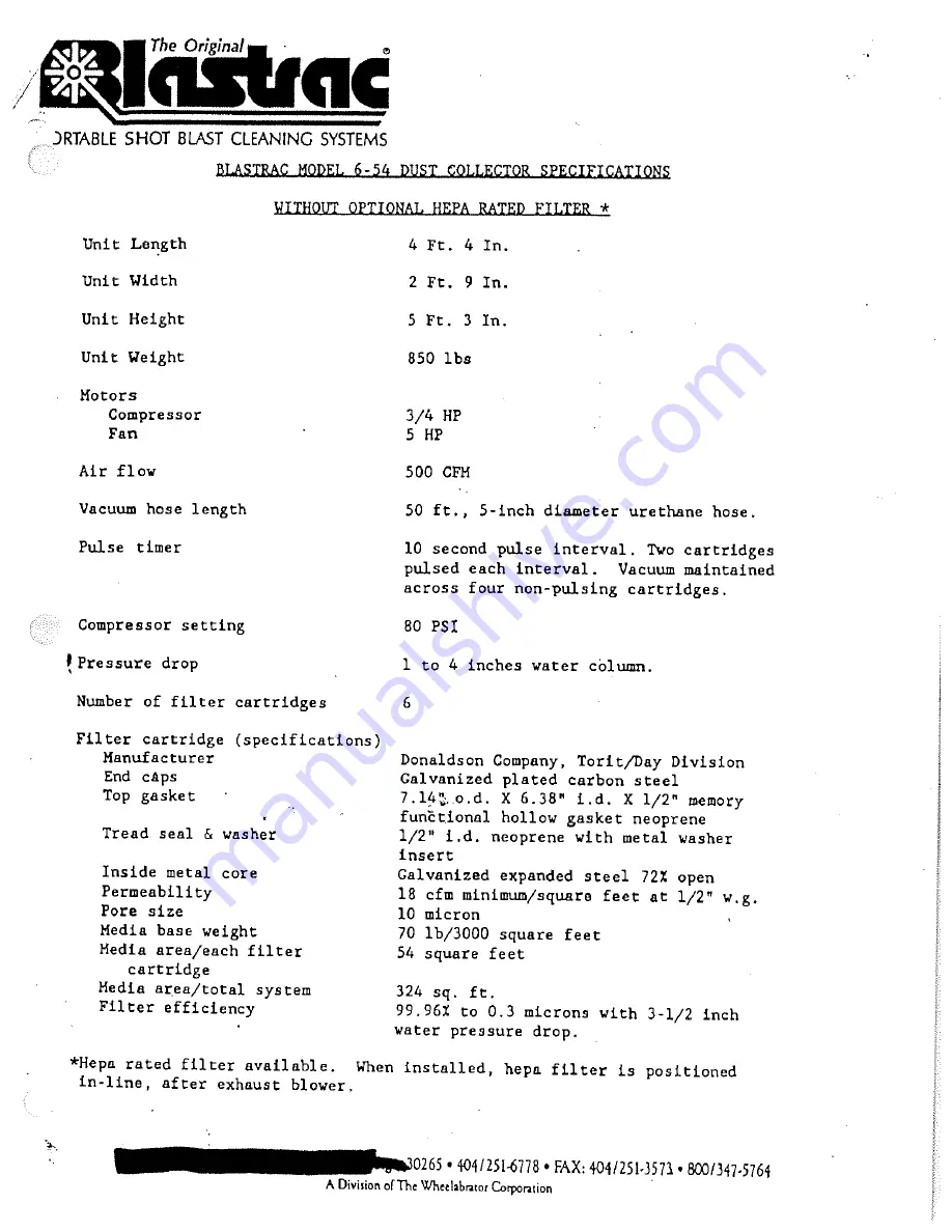 U.S. FILTER Blastrac 1-15D Manual Download Page 42