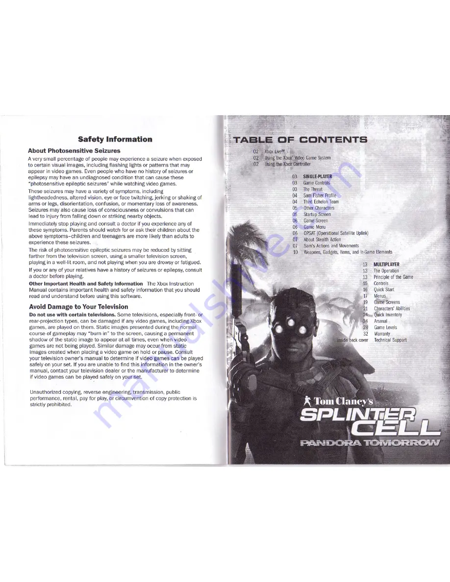 ubisoft SPLINTER CELL-PANDORA TOMORROW Manual Download Page 2