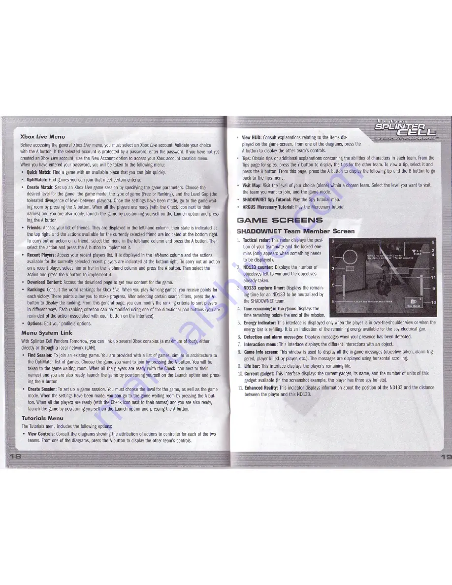 ubisoft SPLINTER CELL-PANDORA TOMORROW Manual Download Page 11