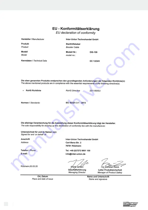 ULTIMATE SPEED 340572 1910 Operation And Safety Notes Download Page 20