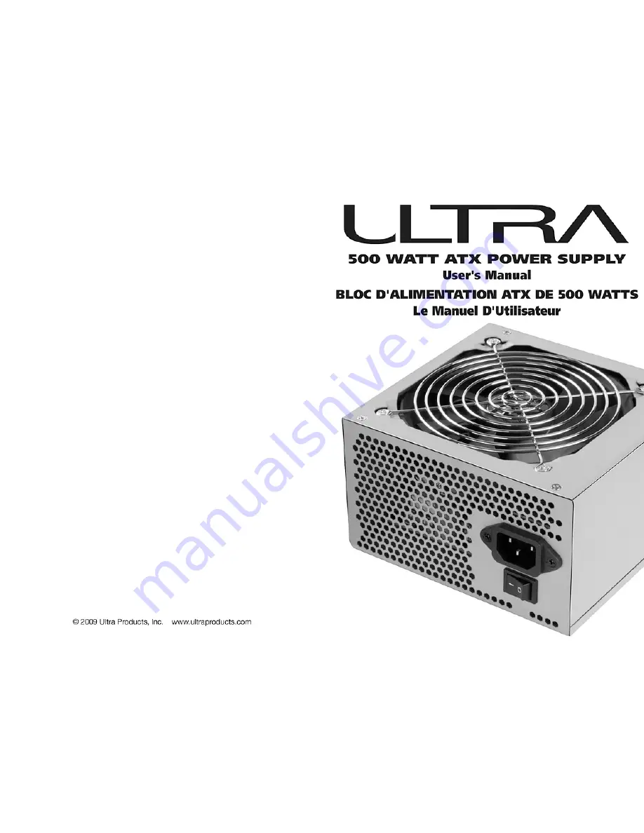 Ultra Products 500 Watt ATX Power Supply Скачать руководство пользователя страница 1