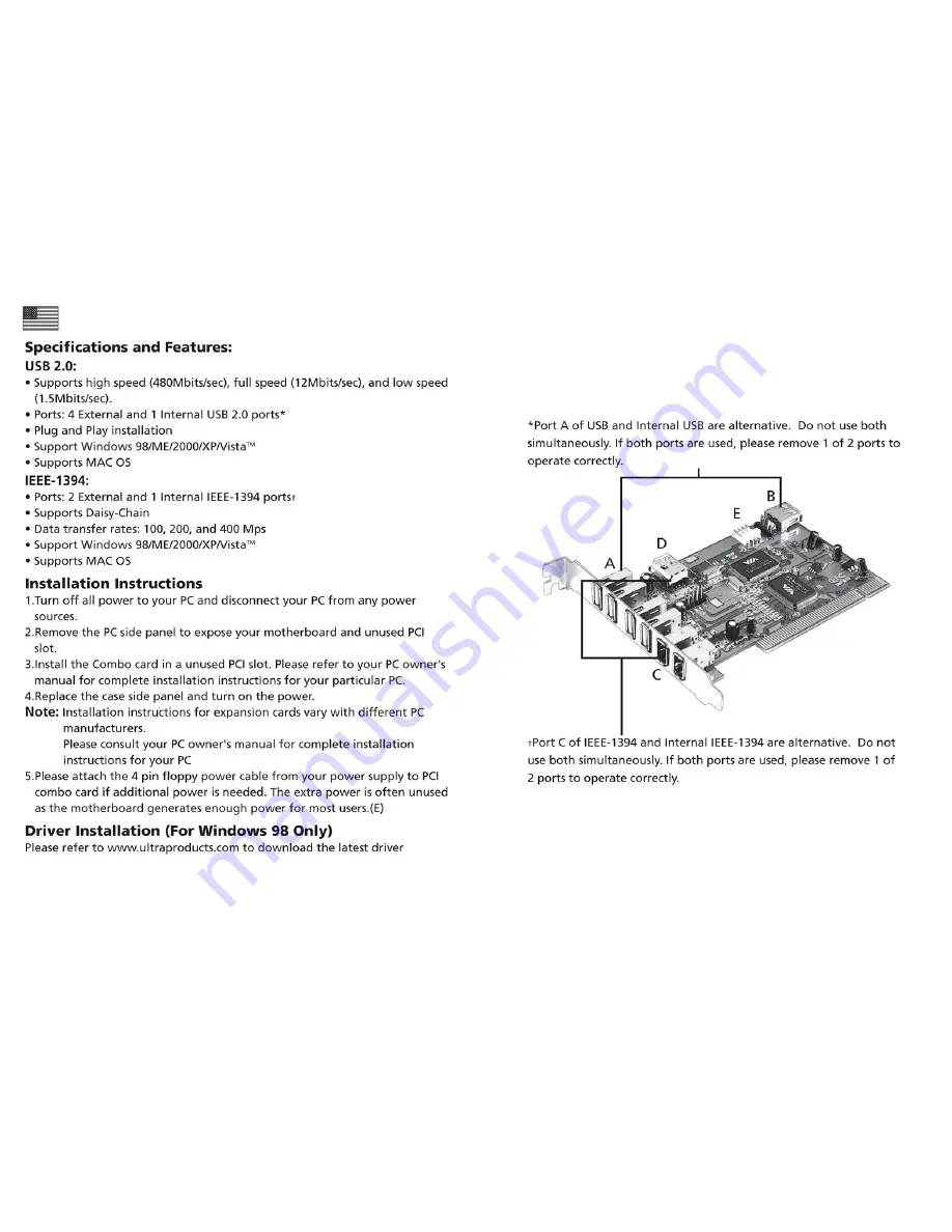 Ultra Products 8 Port Firewire / USB 2.0 PCI Card Скачать руководство пользователя страница 2