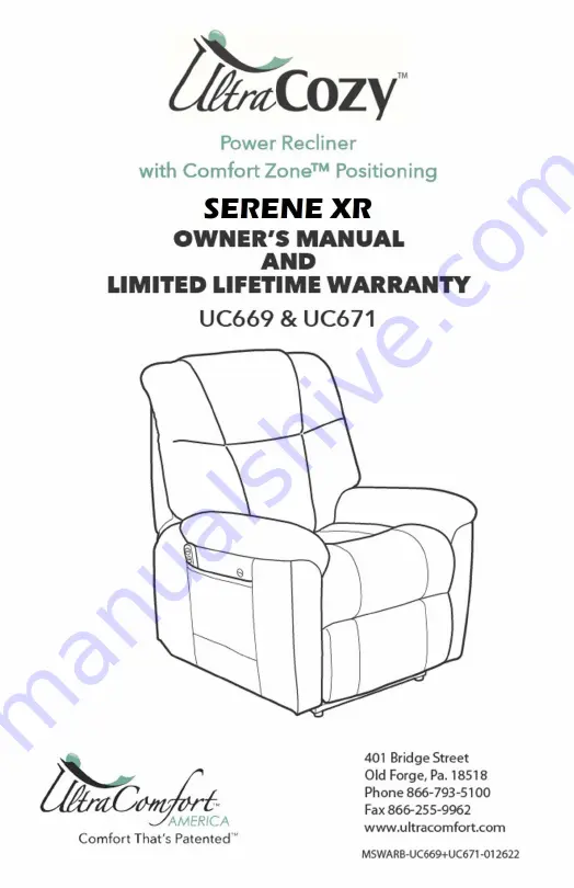 ultracomfort UltraCozy SERENE XR UC669 Owner'S Manual Download Page 1