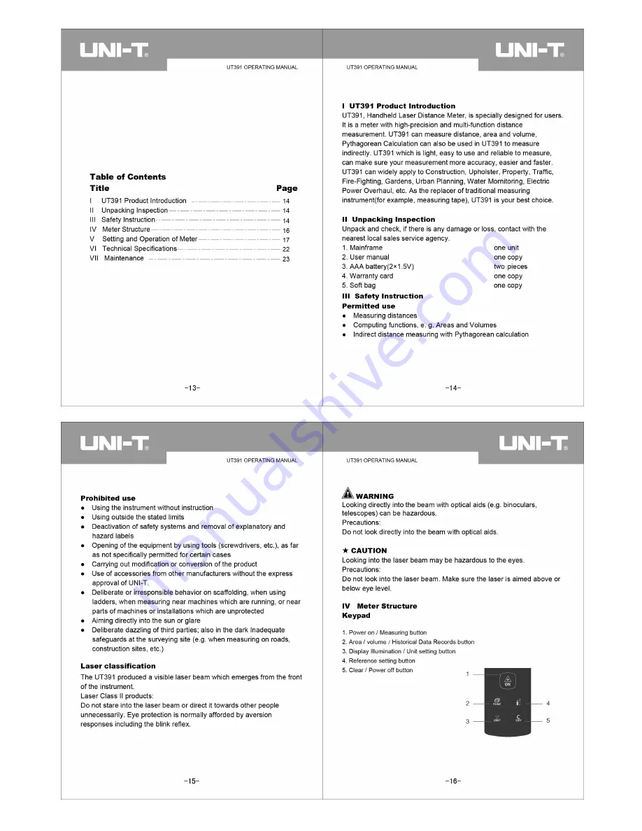 UNI-T UT391 Operating Manual Download Page 2