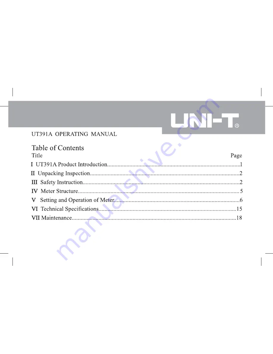 UNI-T UT391A Operating Manual Download Page 2