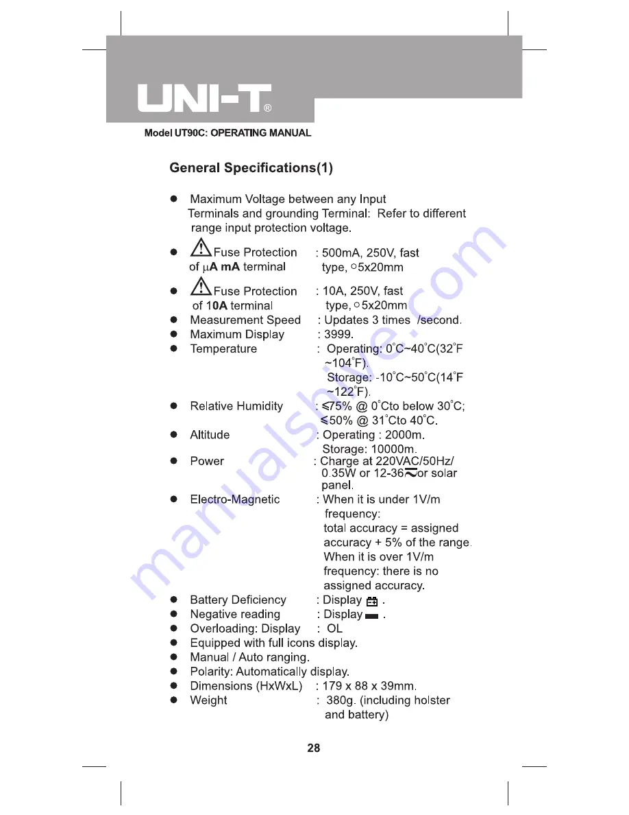 UNI-T UT90C Operating Manual Download Page 28