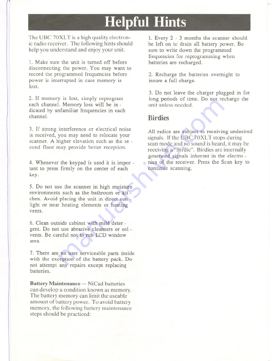 Uniden Bearcat UBC 70XLT User Manual Download Page 6