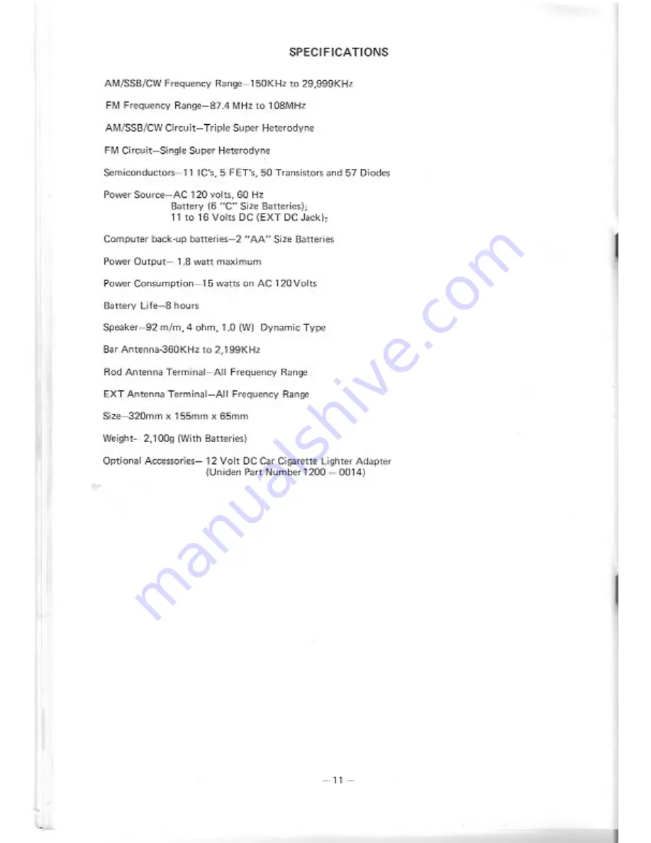 Uniden cr-2021 Owner'S Manual Download Page 12