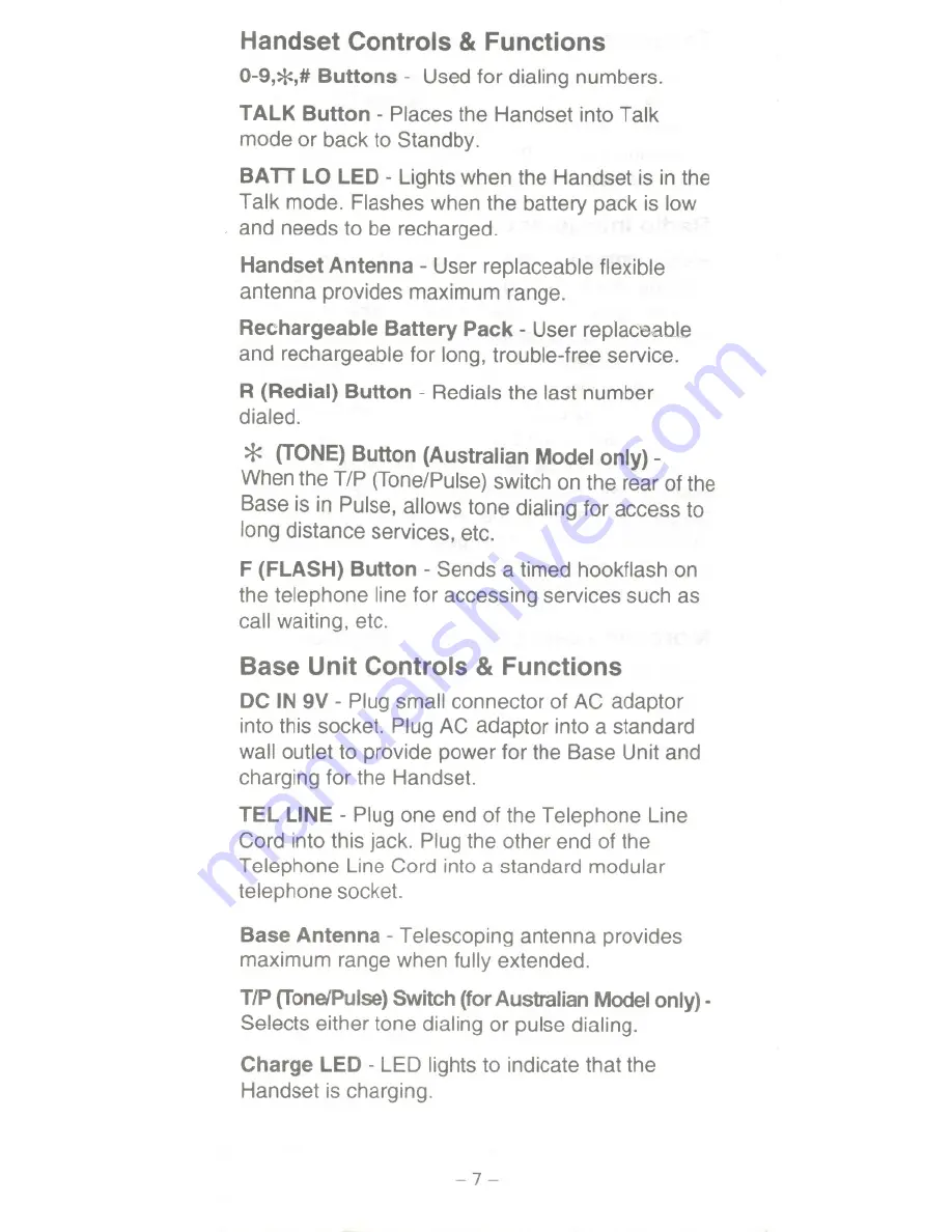 Uniden CT301 Operating Manual Download Page 7