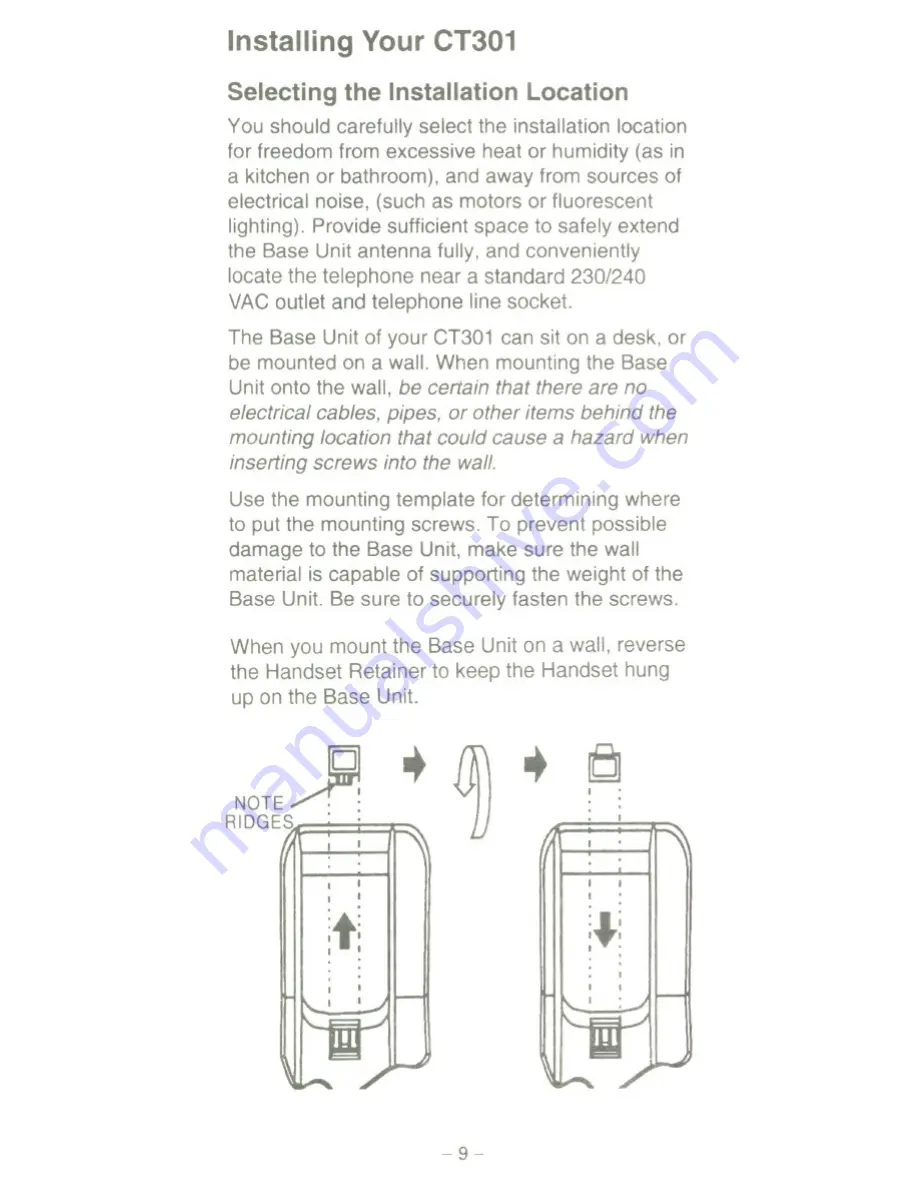 Uniden CT301 Operating Manual Download Page 9