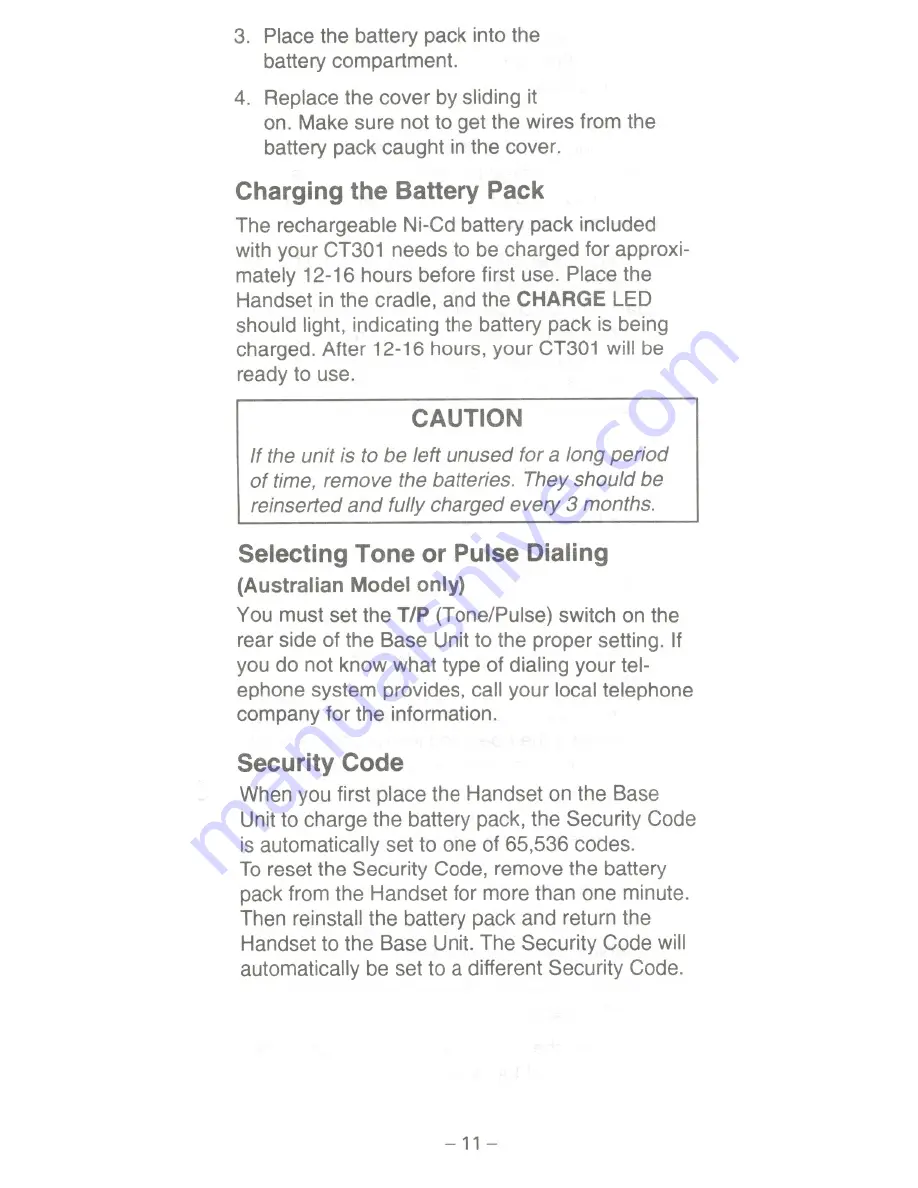 Uniden CT301 Operating Manual Download Page 11