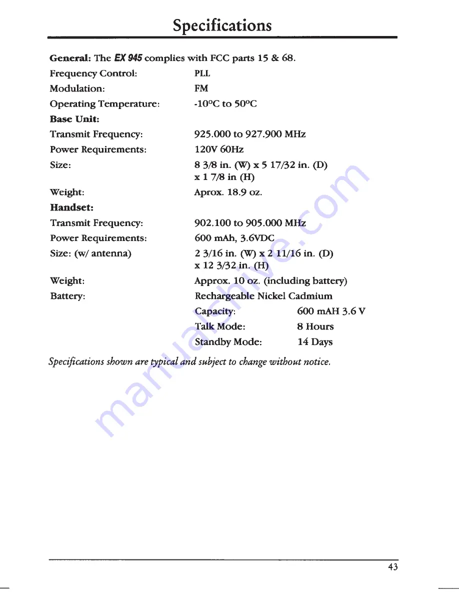 Uniden Extend-A-Phone EX945 Operating Manual Download Page 47