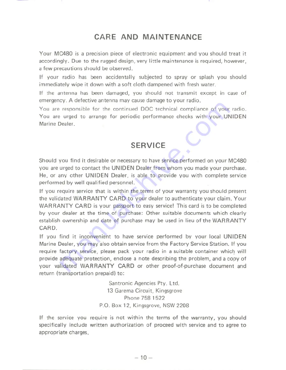 Uniden MC480 Owner'S Manual Download Page 11