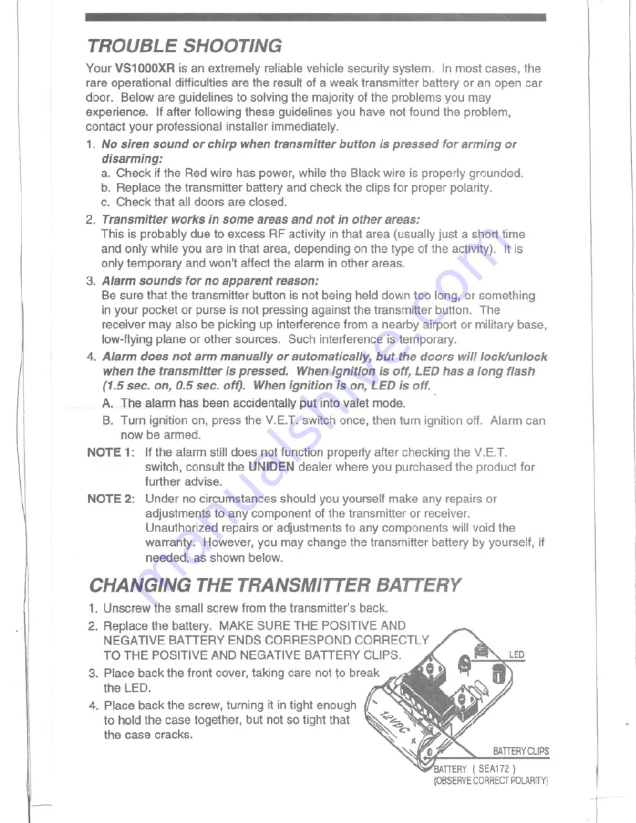 Uniden VS1000X Operating Manual Download Page 7