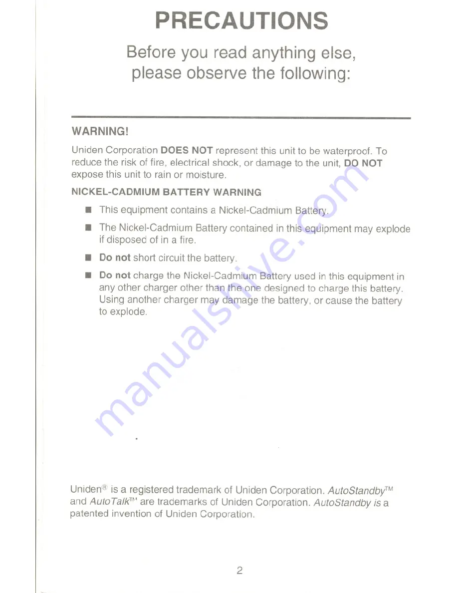 Uniden XC 320 Operating Manual Download Page 3