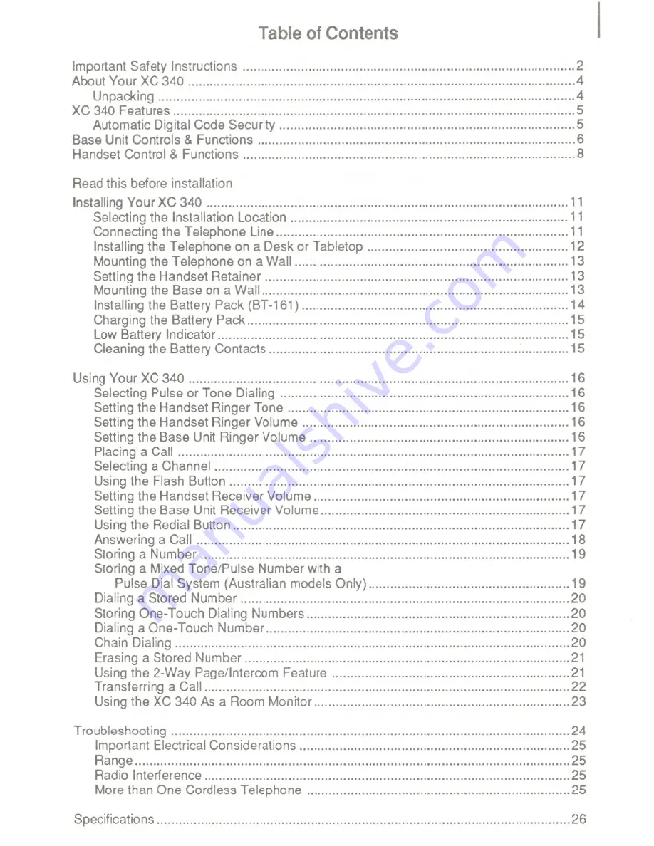 Uniden XC 340 Operating Manual Download Page 3