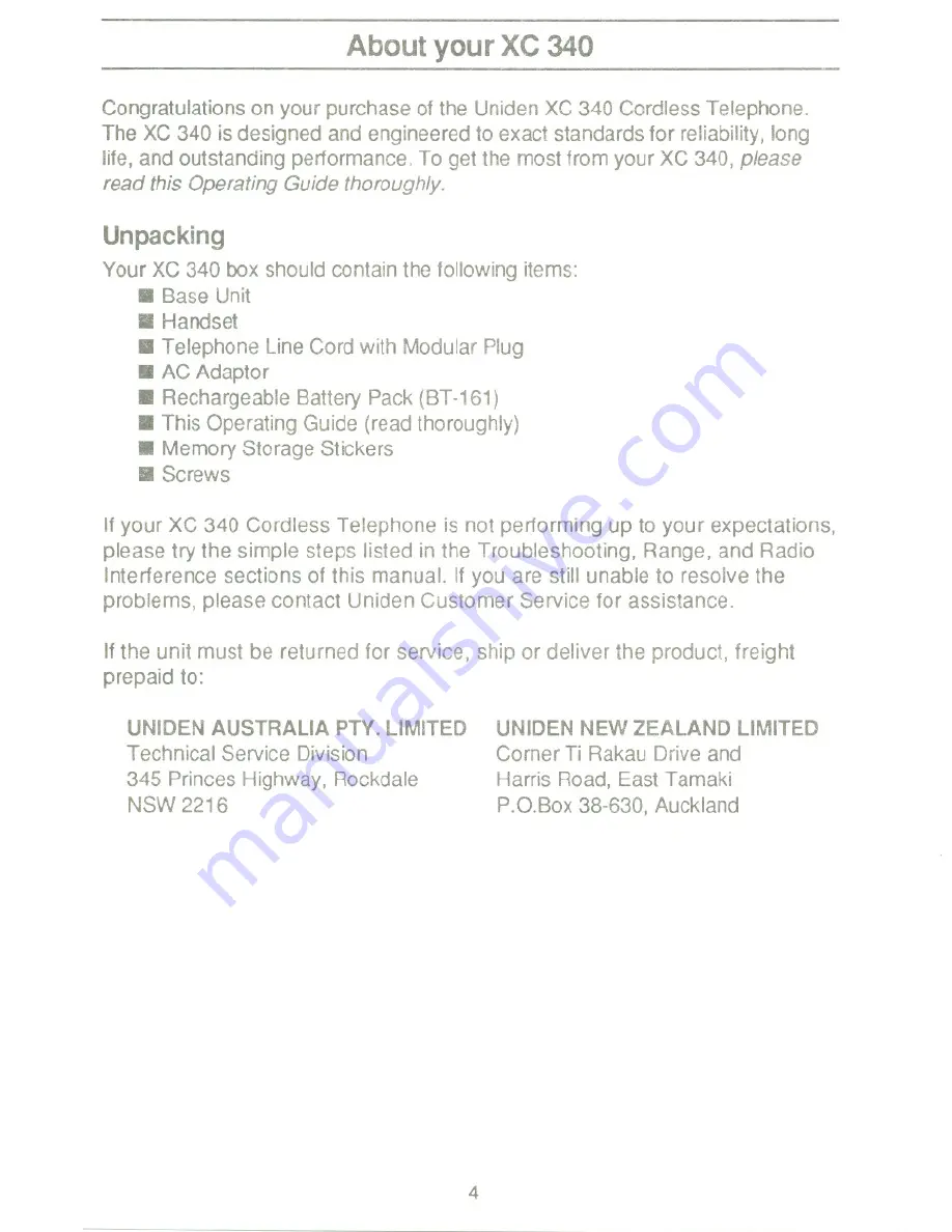 Uniden XC 340 Operating Manual Download Page 6