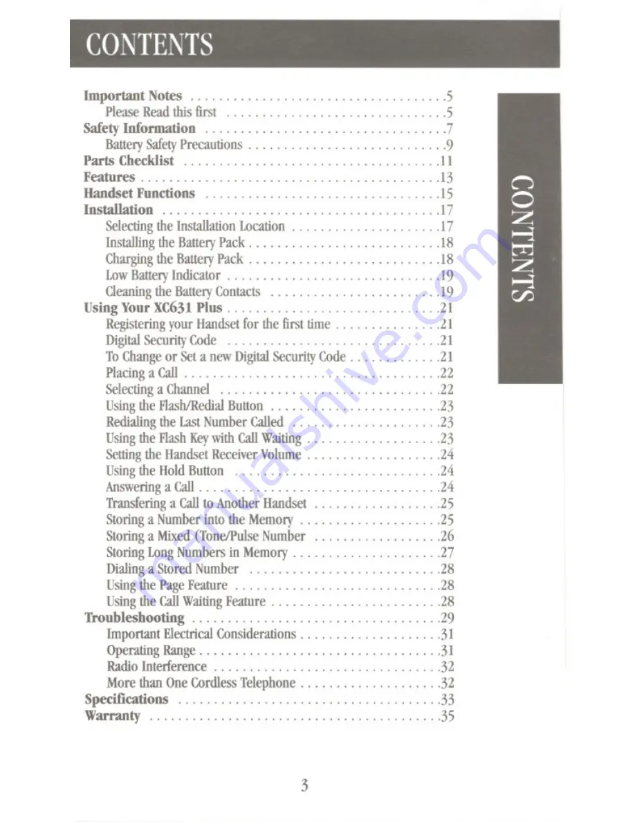 Uniden XC631Plus Operating Manual Download Page 3