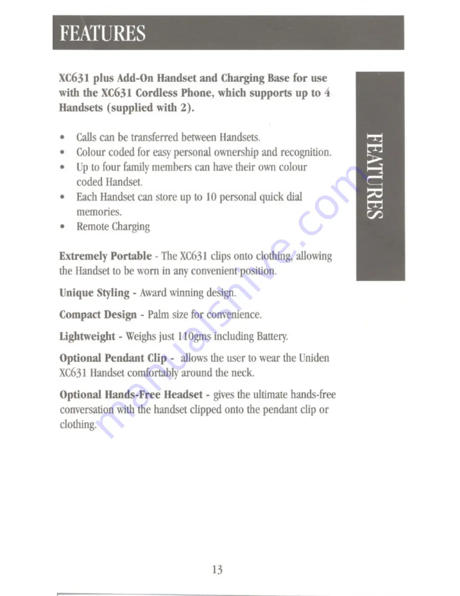 Uniden XC631Plus Operating Manual Download Page 13