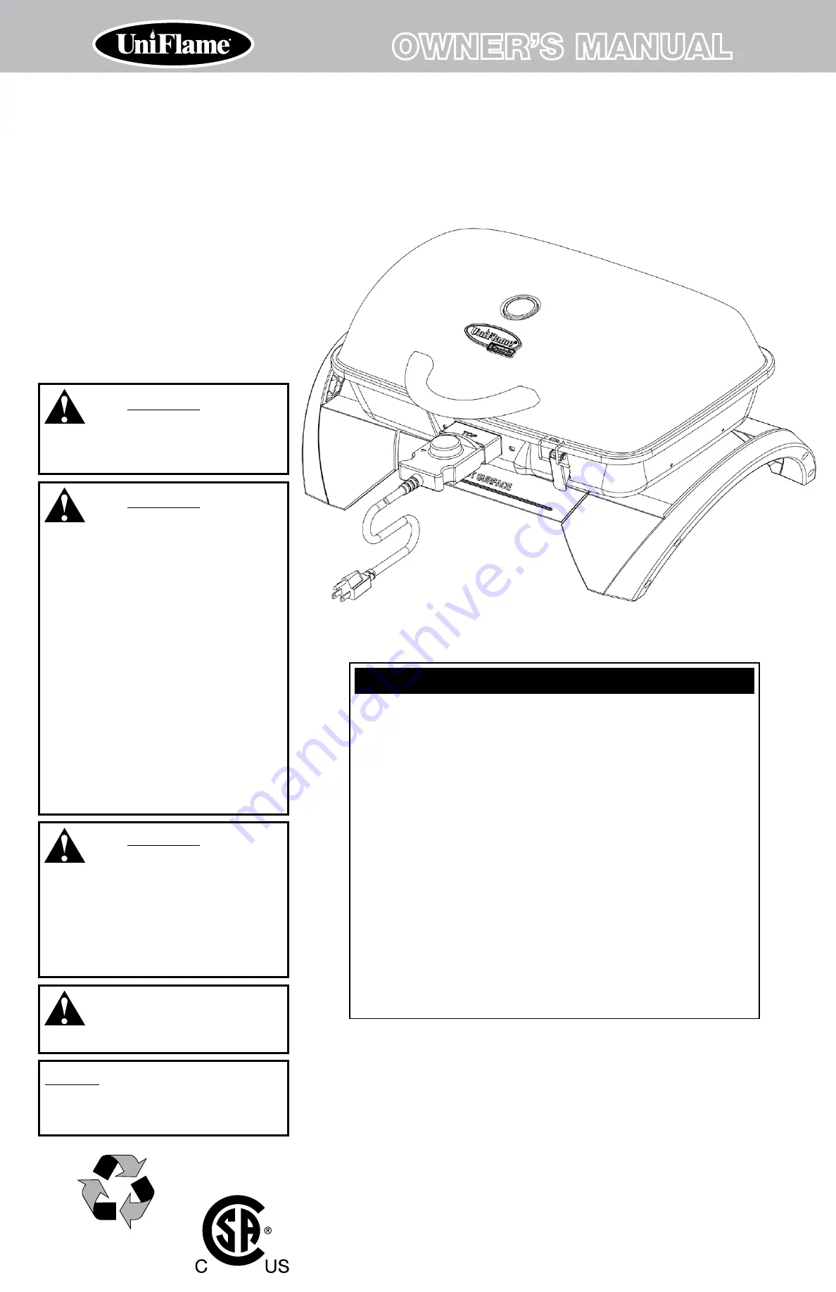 Uniflame EBT1451W Owner'S Manual Download Page 1