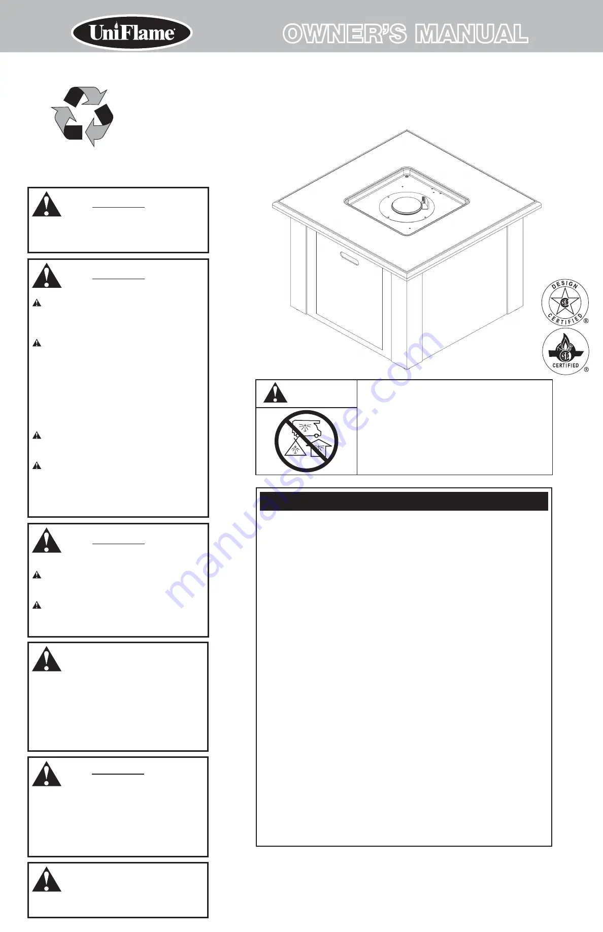 Uniflame GAD1338SP Owner'S Manual Download Page 1