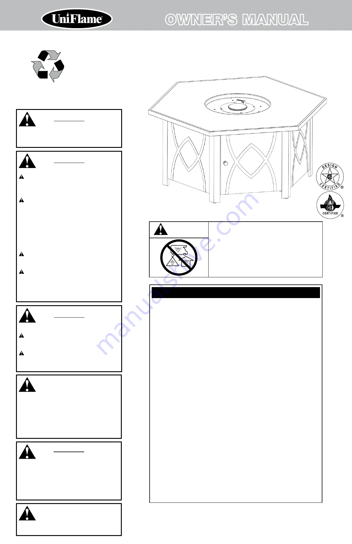 Uniflame GAD1380 Series Owner'S Manual Download Page 1